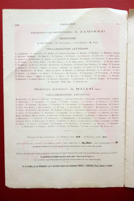L'Italia Ride Anno 1 Numero 1 6 Gennaio 1900 Nasica …