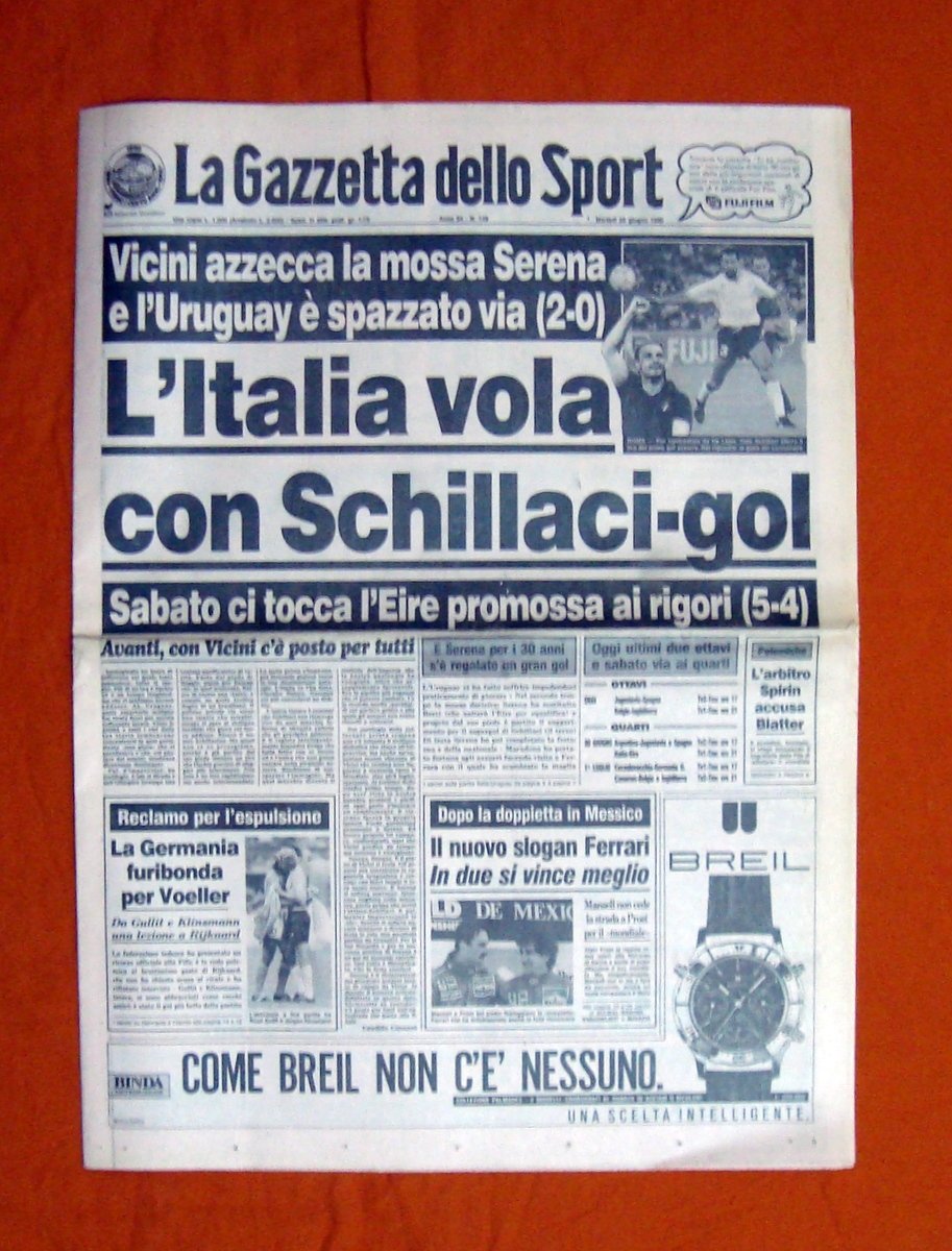 L'Italia vola con Schillaci-gol Gazzetta dello Sport N.149 26/6/1990 completo