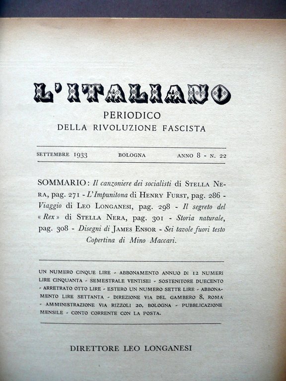 L'Italiano Leo Longanesi Anno 8 N. 22 Bologna 1933 Le … | Immagine Gallery 3