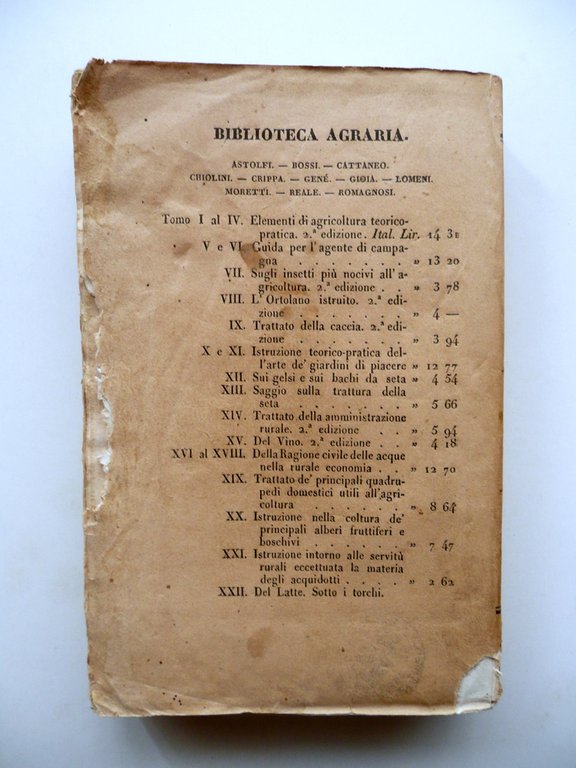 L'Ortolano Istruito Coltivamento degli Orti Moretti Chiolini Stella Milano 1839