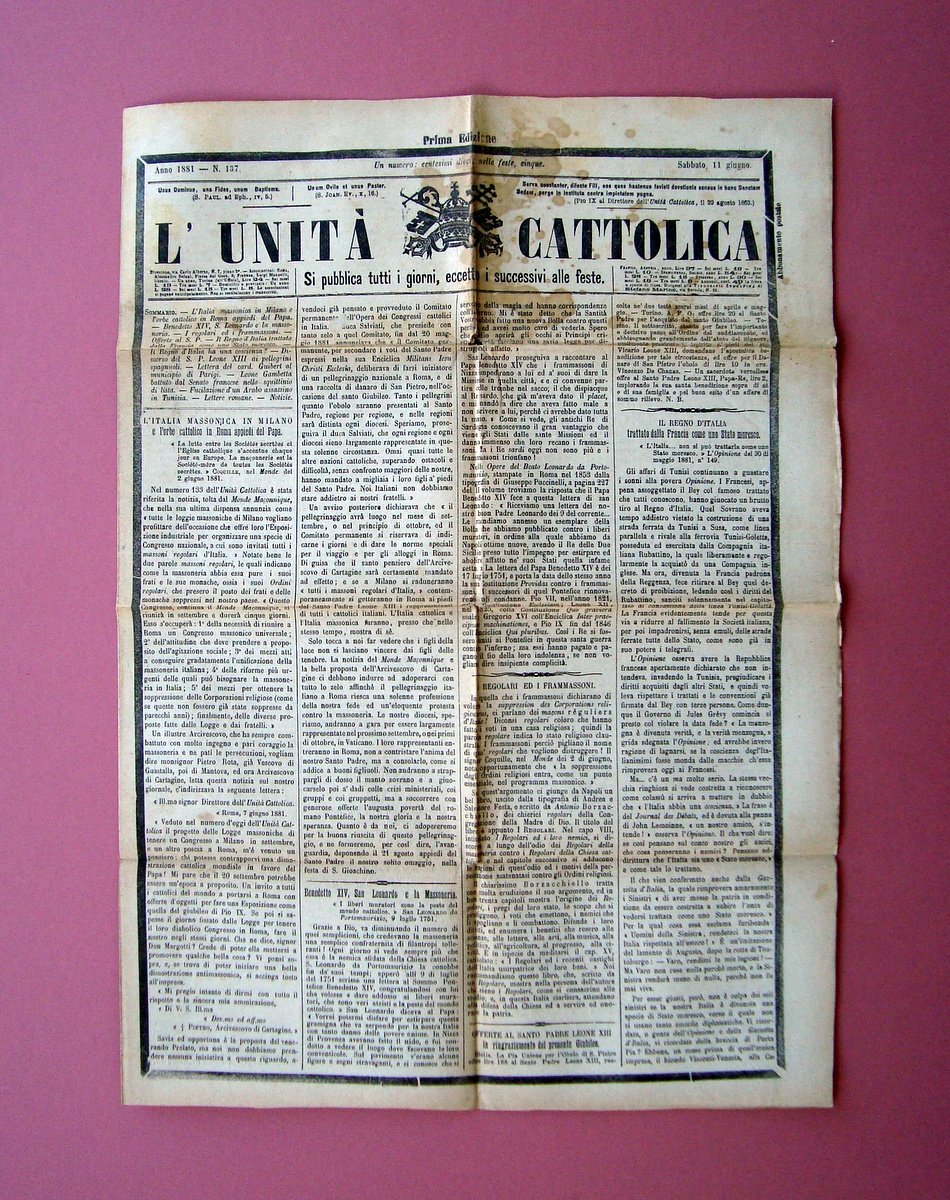 L'Unit‡ Cattolica Anno 1881 Italia Massonica in Milano l'Orbe cattolico … | Immagine principale