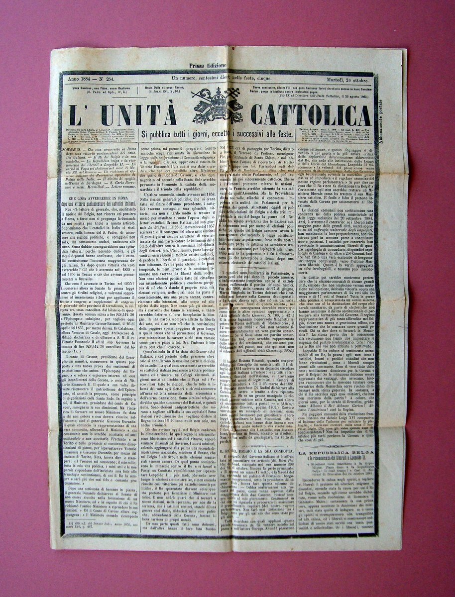 L'Unit‡ Cattolica Anno 1884 Sardegna abolizione diritto di spoglio Vescovi
