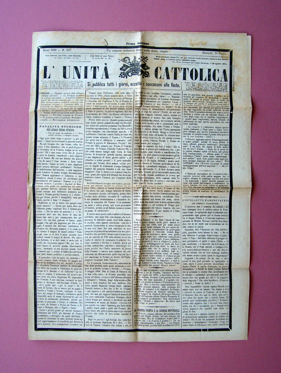 L'Unit‡ Cattolica Anno 1889 Drammi Superstizione a Napoli Gioco Lotto | Immagine principale