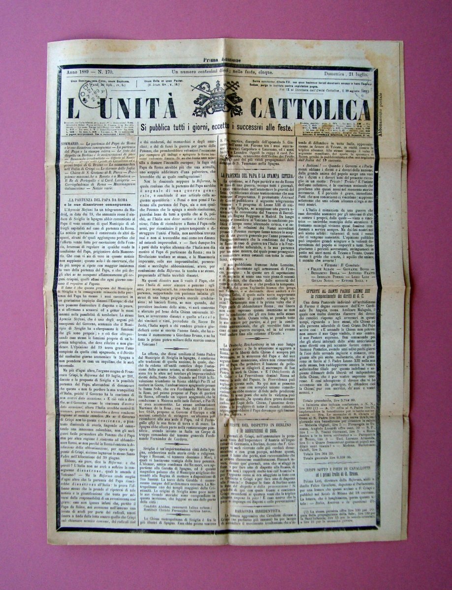 L'Unit‡ Cattolica Anno 1889 Massonarchia nell'Italia di Crispi Rovereto Mantova | Immagine principale