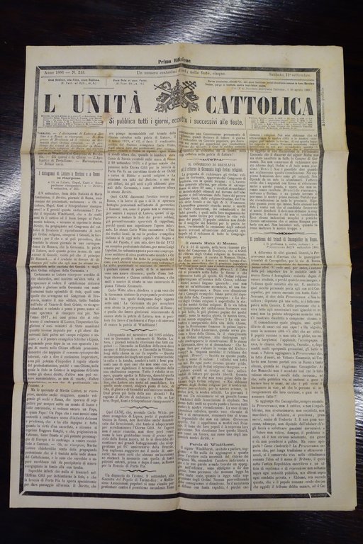 L'Unità Cattolica quotidiano 1884-1886-1887-1889 10 nn. completi molto buoni