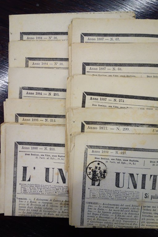 L'Unità Cattolica quotidiano 1884-1886-1887-1889 10 nn. completi molto buoni