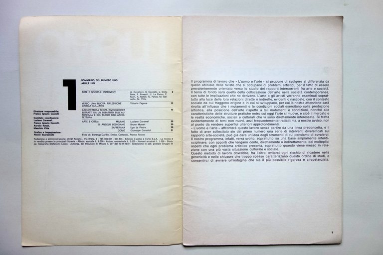 L'Uomo e l'Arte Numero 1 Aprile 1971 Architettura Caramel Munari