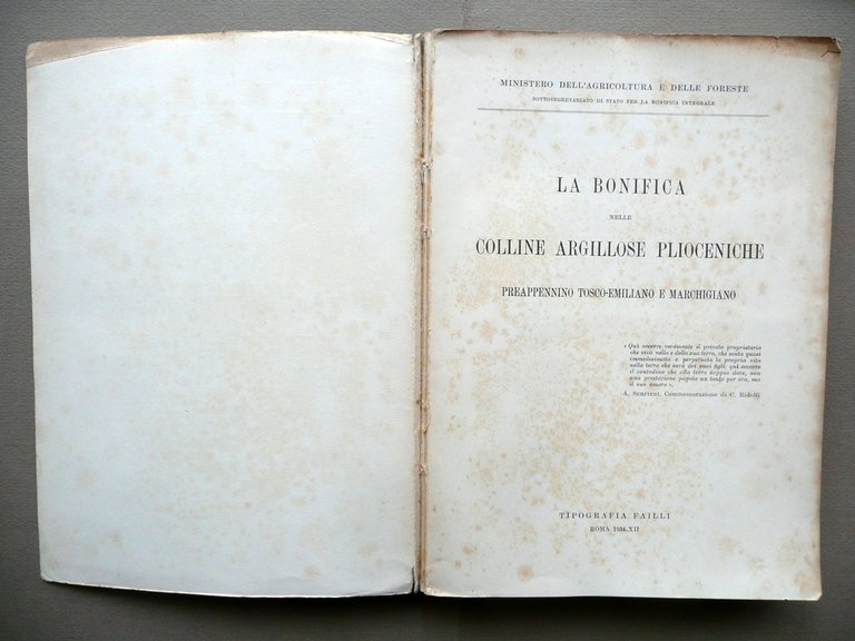 La Bonifica delle Colline Argillose Plioceniche Preappennino Tosco Emiliano 1934
