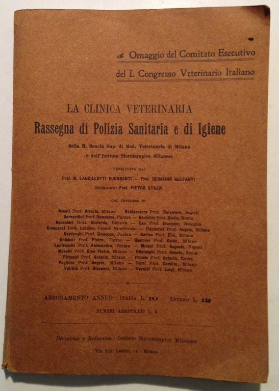 La Clinica Veterinaria Numero Straordinario Onoranze Prof Pietro Oreste 1912 | Immagine Gallery 1