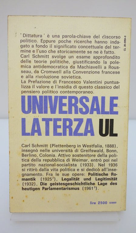 LA DITTATURA CARL SCHMITT LATERZA 1975