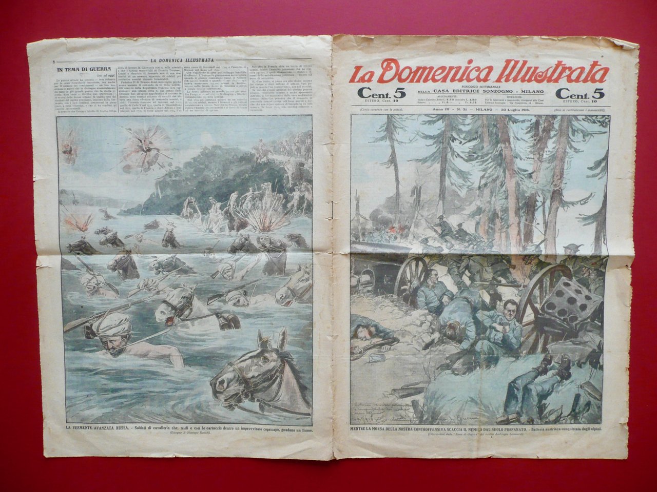 La Domenica Illustrata WW1 Alpini Batteria Austriaca Avanzata Russa Milano …
