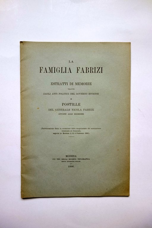La Famiglia Fabrizi Estratti di Memorie Postille Soc. Tipografica Modena … | Immagine Gallery 1