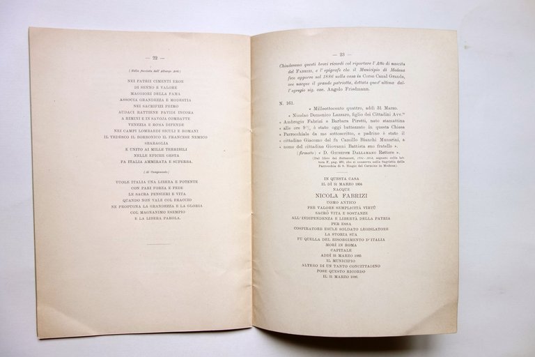 La Famiglia Fabrizi Estratti di Memorie Postille Soc. Tipografica Modena …