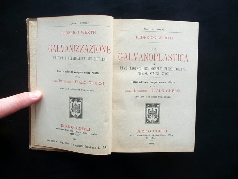 La Galvanoplastica F. Werth Hoepli Milano 1923 3∞ Edizioni Italo …