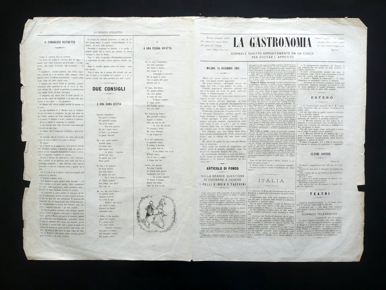 La Gastronomia Giornale Eccitar l'Appetito Supplemento Spirito Folletto Tavola