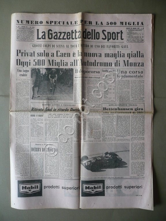 La Gazzetta dello Sport 500 Miglia Autodromo Monza 29/6/1957 Auto Piloti Ferrari
