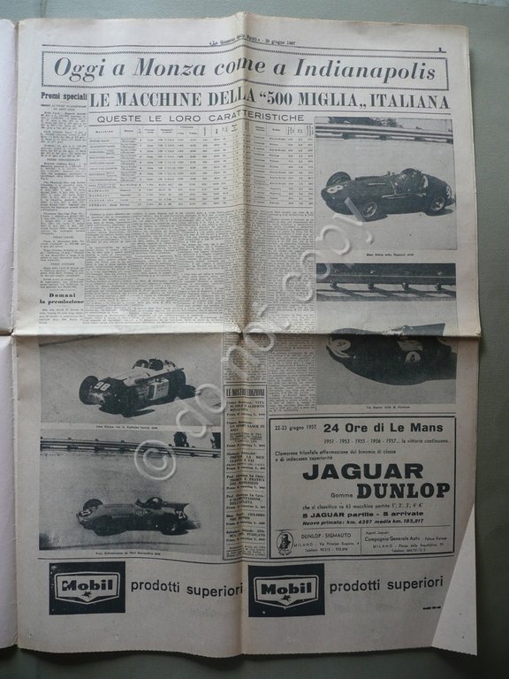 La Gazzetta dello Sport 500 Miglia Autodromo Monza 29/6/1957 Auto …