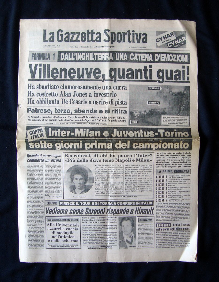 La Gazzetta Sportiva Anno XXXVI N 28 19 Luglio 1981 …