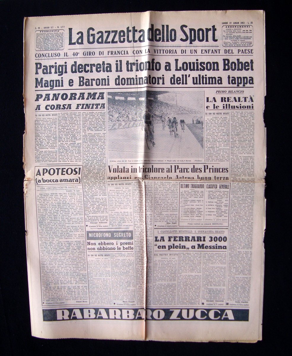 La Gazzetta Sportiva n.177 27 luglio 1953 Bobet 40 giro …