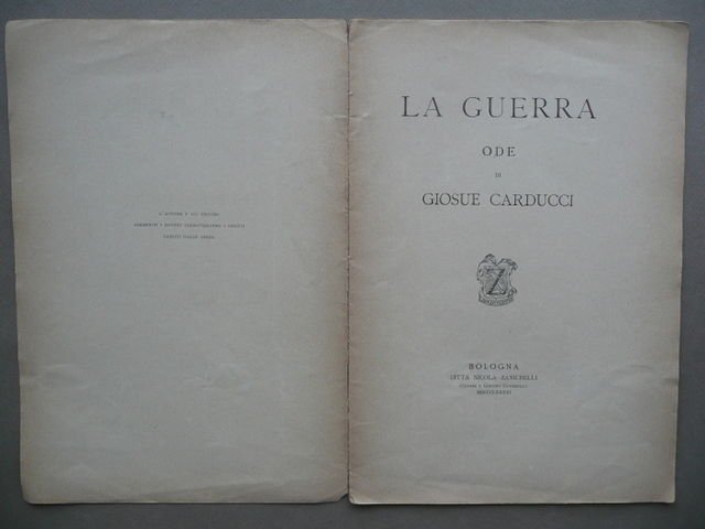 La Guerra Ode Di GiosuË Carducci Zanichelli Bologna 1891 Poesia … | Immagine principale