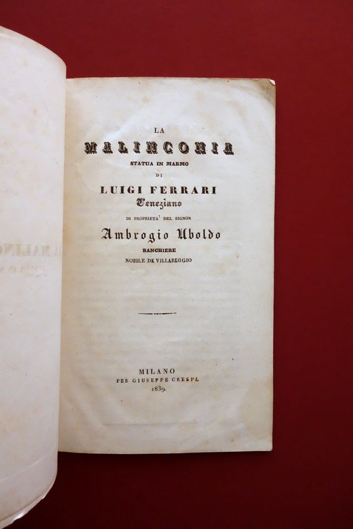 La Malinconia Statua di Lugi Ferrari Veneziano A. Uboldo Villareggio Crespi 1839