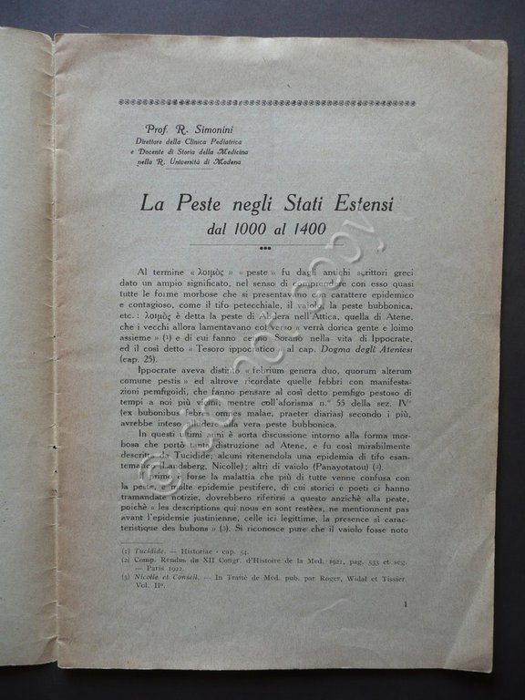 La Peste Negli Stati Estensi dal 1000 al 1400 Simonini …