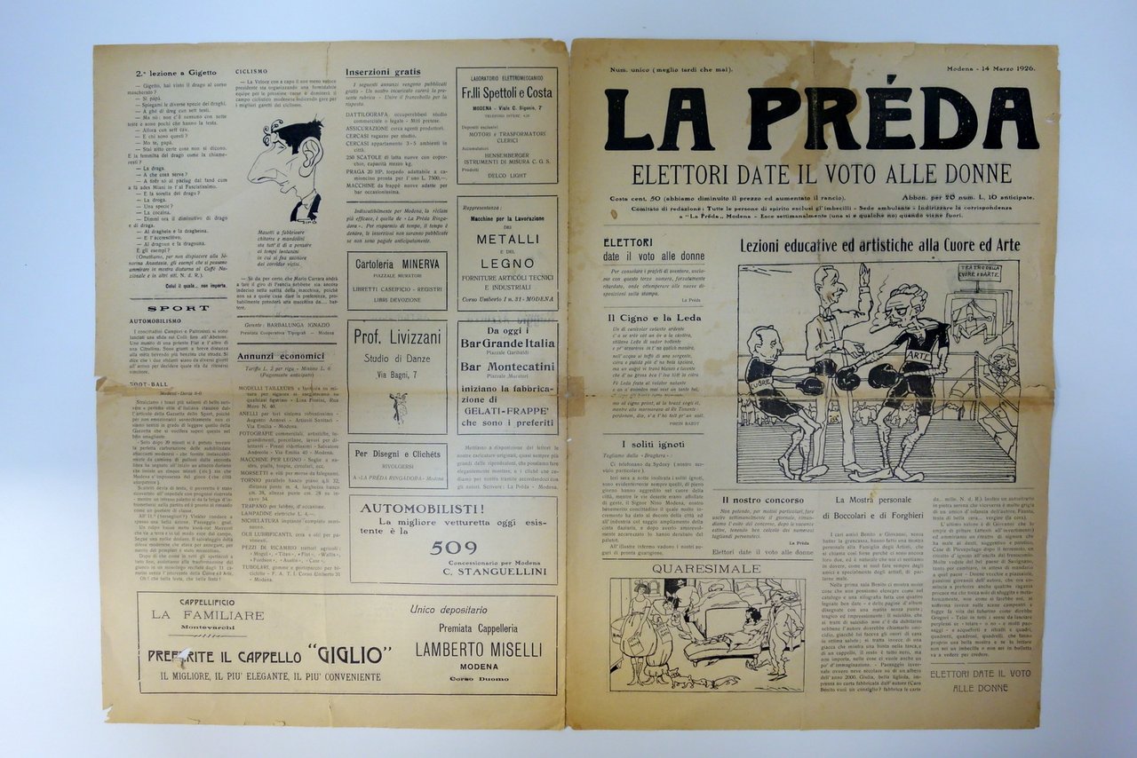 La Preda Giornale Numero Unico Modena 14/3/1926 Illustrato Voto alle …