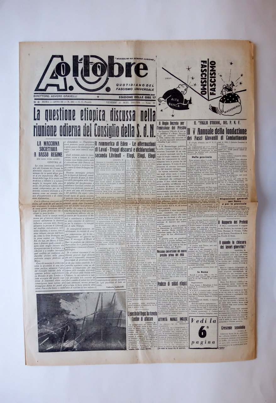 La Questione Etiopica Discussa A. O. Ottobre Roma 27/9/1935 AOI … | Immagine principale