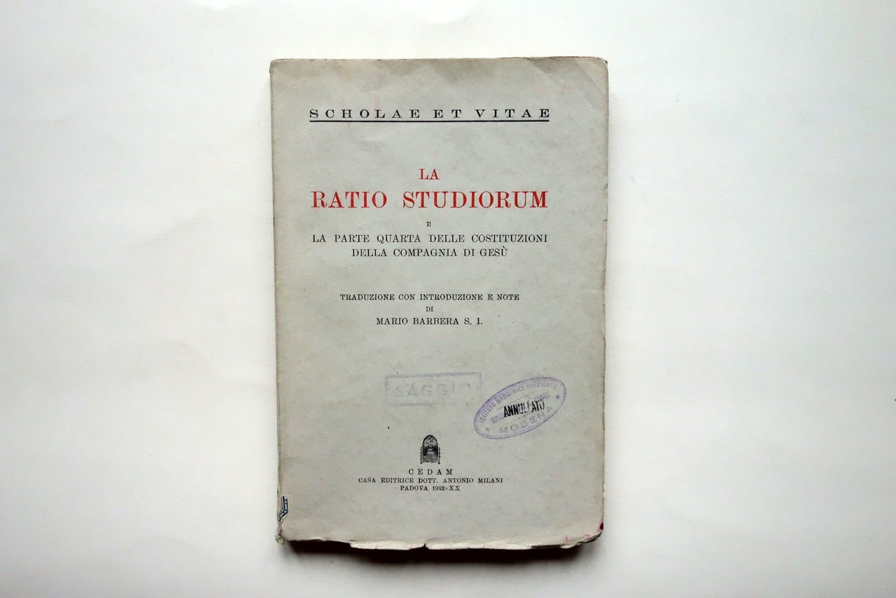 La Ratio Studiorum Mario Barbera CEDAM Padova 1942 | Immagine principale