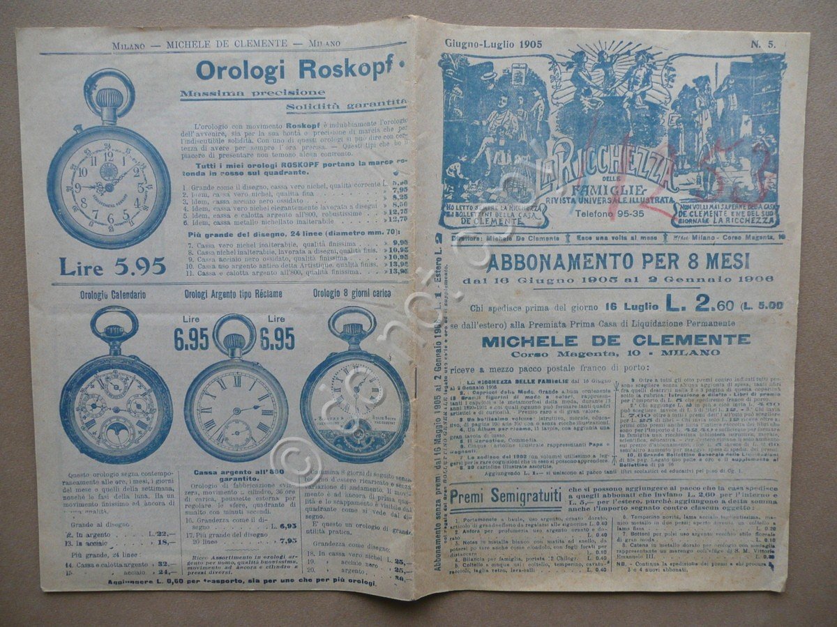 La Ricchezza delle Famiglie Rivista Catalogo De Clemente Milano 1905 …