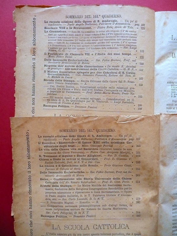 La Scuola Cattolica Periodico Rivista Milano 1886 6 Numeri Completi