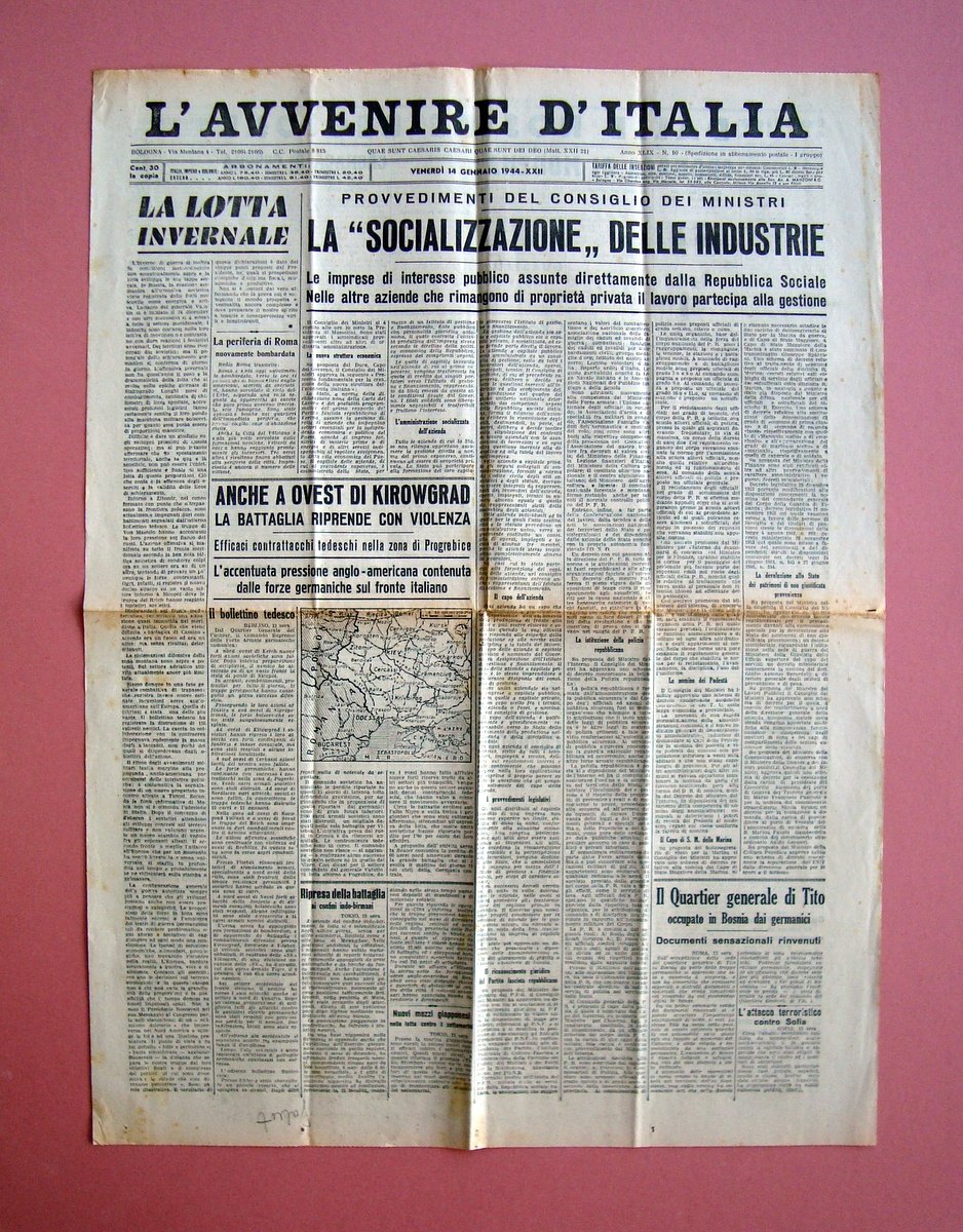 La socializzazione delle Industrie L'Avvenire d'Italia 14/1/1944 | Immagine principale