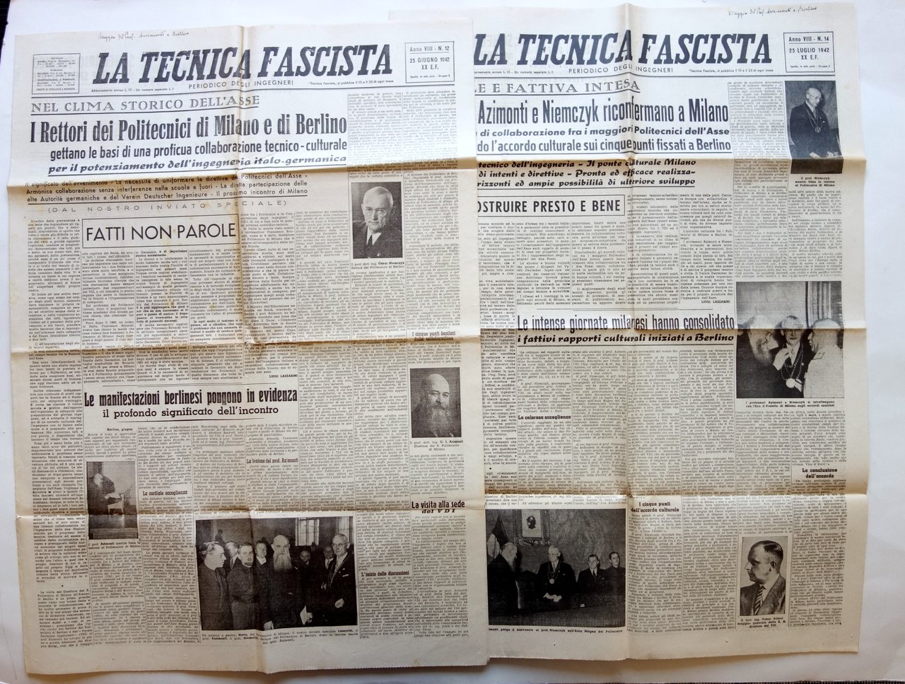 La Tecnica Fascista 2 Numeri Biennale Ingegneri Rettori Politecnici 1942 …