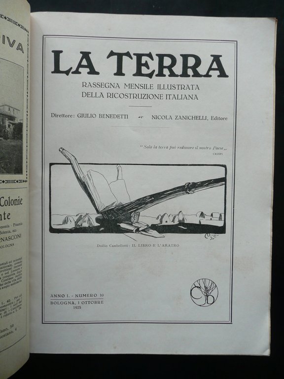 La Terra Anno I N.10 Bologna 1/10/1925 Lago Lentini Concimazione …