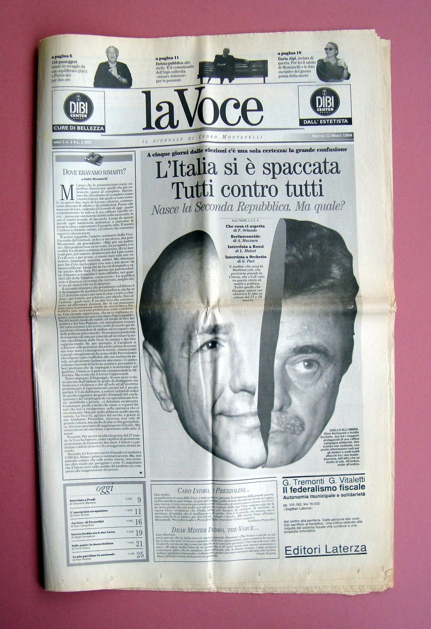 La Voce Anno 1 Numero 1 22/3/1994 giornale di Indro …