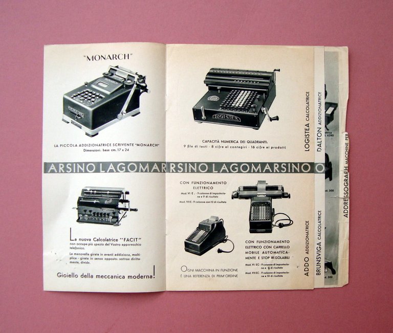 Lagomarsino Libretto Pubblic. 1933 Addizionatrici Calcolatrici Negozio in Milano