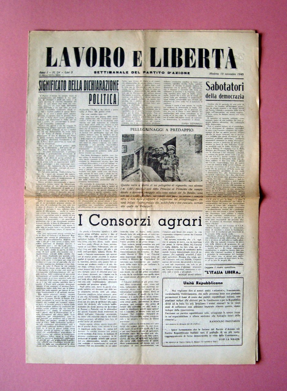 Lavoro e Libert‡ 18/11/1945 Partito Azione Ultimo Elenco Brigata Nera …