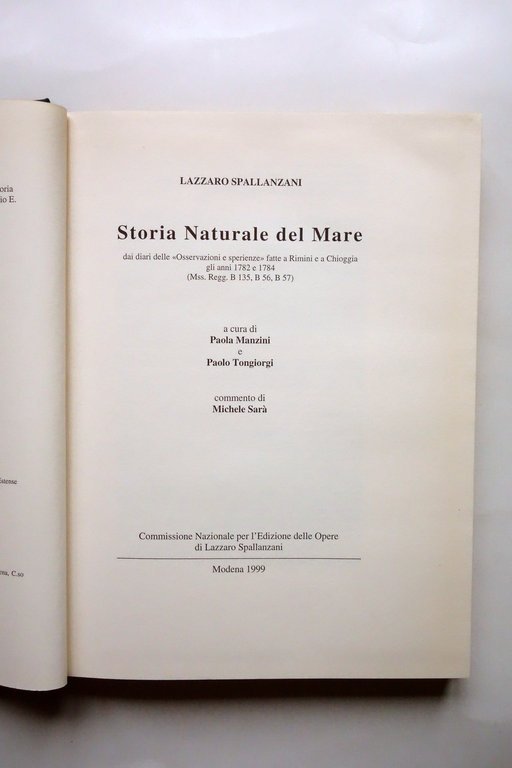 Lazzaro Spallanzani Storia Naturale del Mare Manzini Tongiorgi Modena 1999