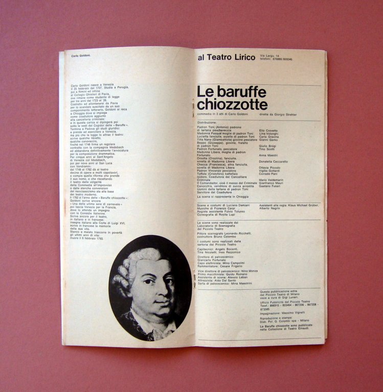 Le Baruffe Chiozzotte Piccolo Teatro di Milano Giorgio Strelher libretto …