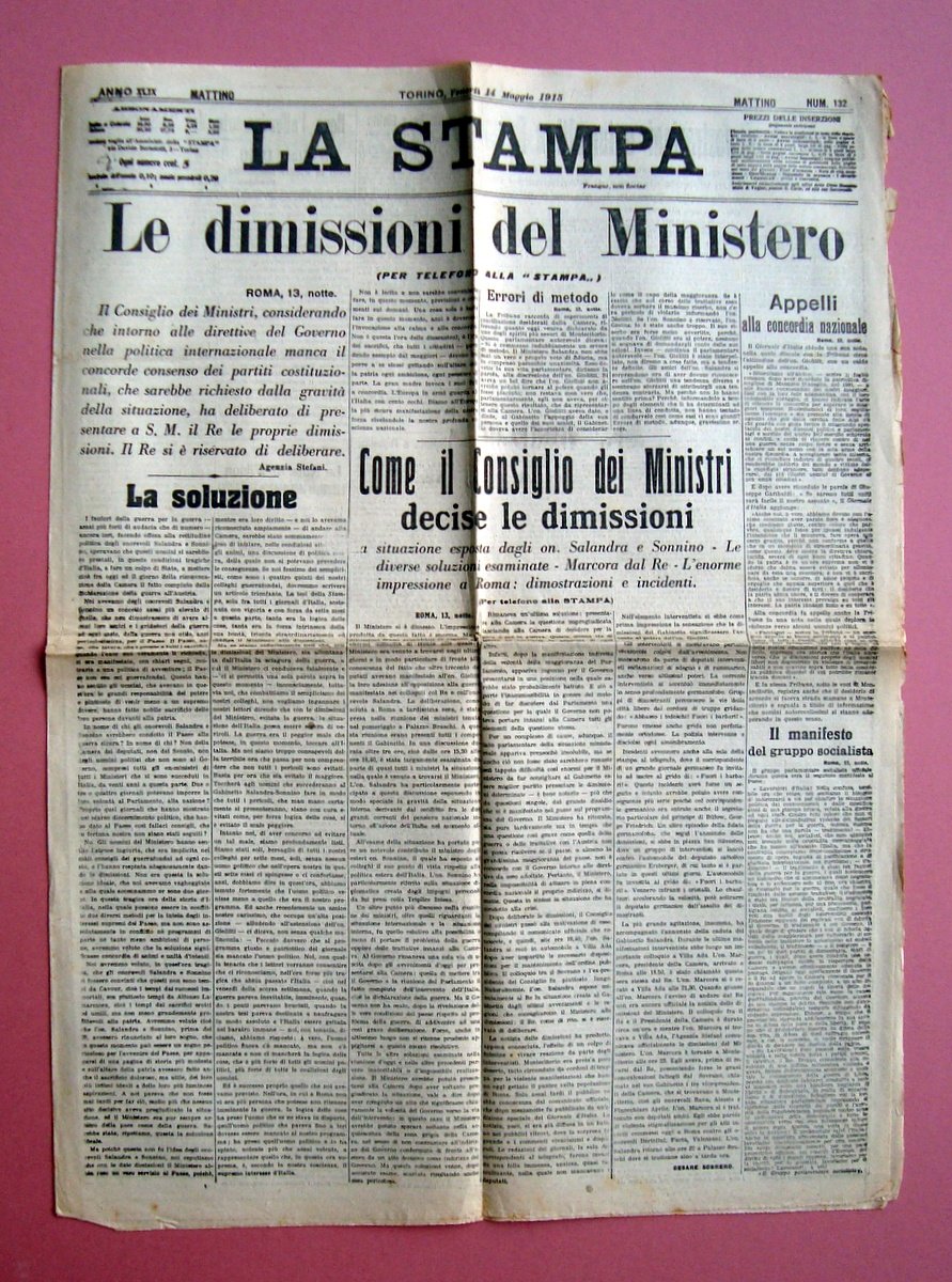 Le Dimissioni del Ministero Salandra La Stampa 14/5/1915