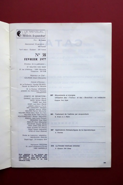 Le Mensuel du Medecin Acupuncteur N. 38 Fevrier 1977 Agopuntura …