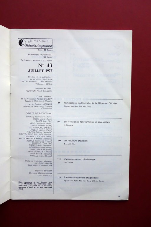 Le Mensuel du Medecin Acupuncteur N. 43 Juillet 1977 Agopuntura …