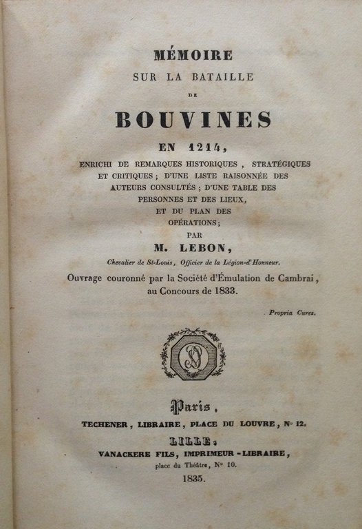 LEBON MEMOIRE SUR LA BATAILLE DE BOUVINES EN 1214 PARIS …