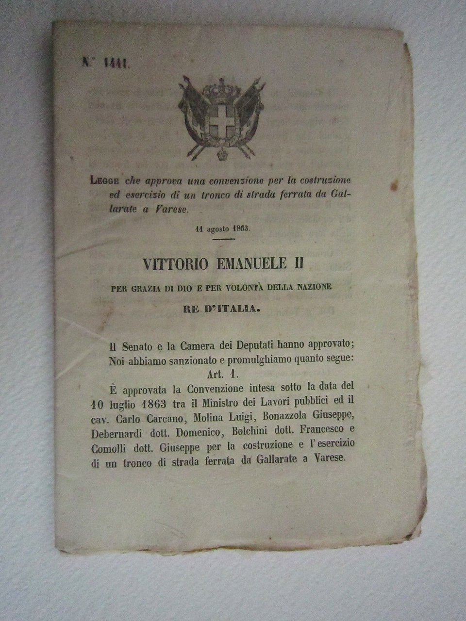 Legge Diritto Regio Decreto Convenzione Costruzione Strada 1863 Bollettino Leggi | Immagine principale
