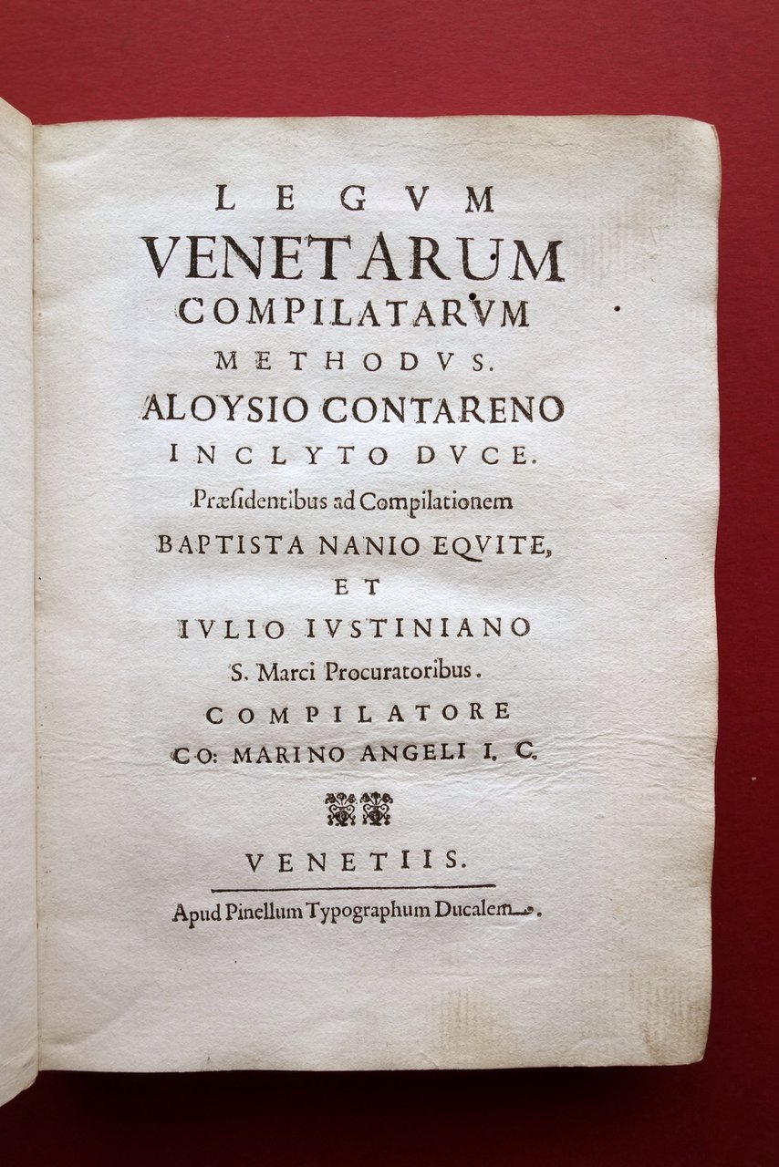 Legum Venetarum Compilatarum Aloysio Contareno Pinellum Venetiis 1678 Raro