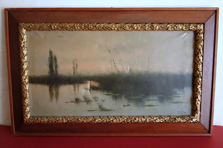Leo Castro Quadro Olio su Tela Paesaggio Lacustre Firma Corleone Palermo