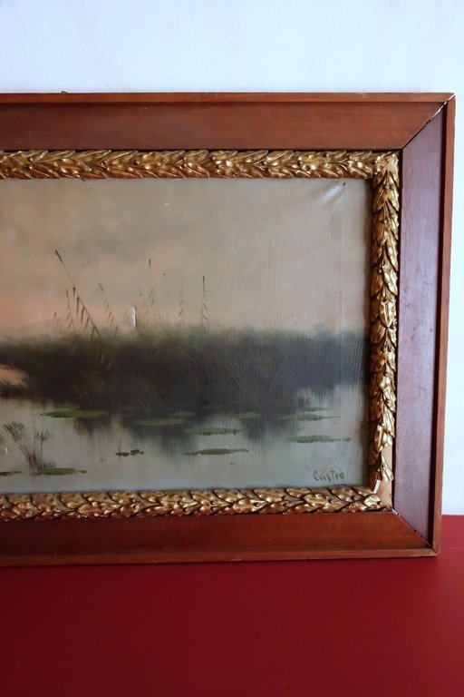 Leo Castro Quadro Olio su Tela Paesaggio Lacustre Firma Corleone …