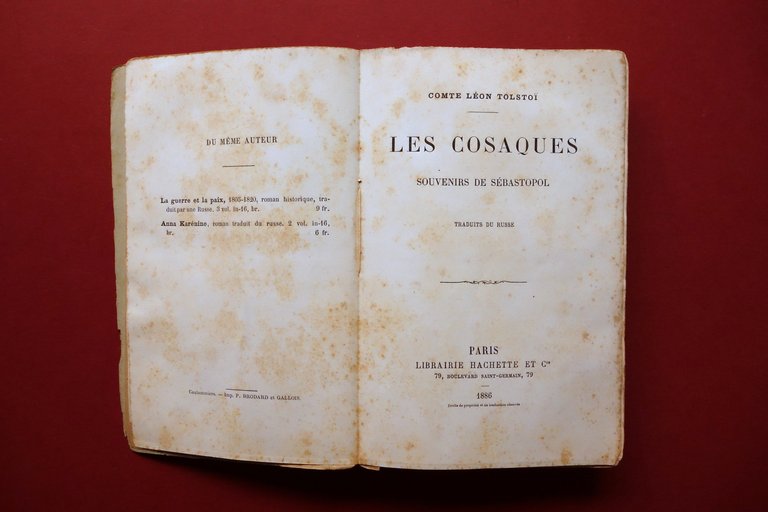 Leon Tolstoj Les Cosaques Souvenirs de Sebastopol Hachette Paris 1886