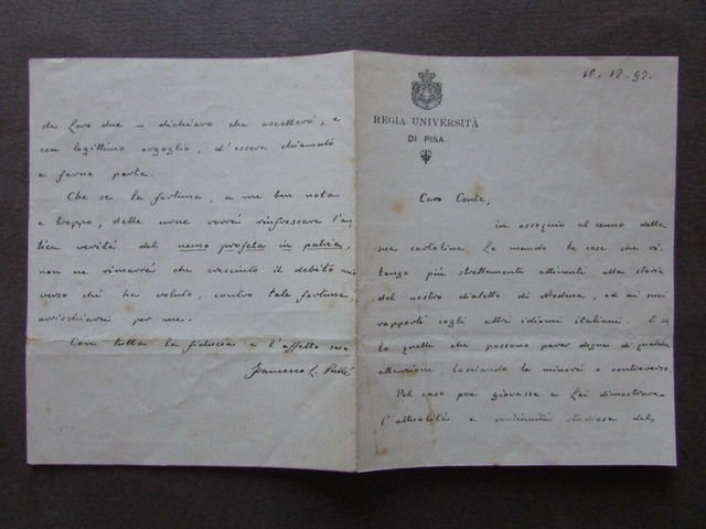 Lettera Autografa Francesco PullË Glottologia Sanscrito Garibaldino Pisa 1897 | Immagine principale