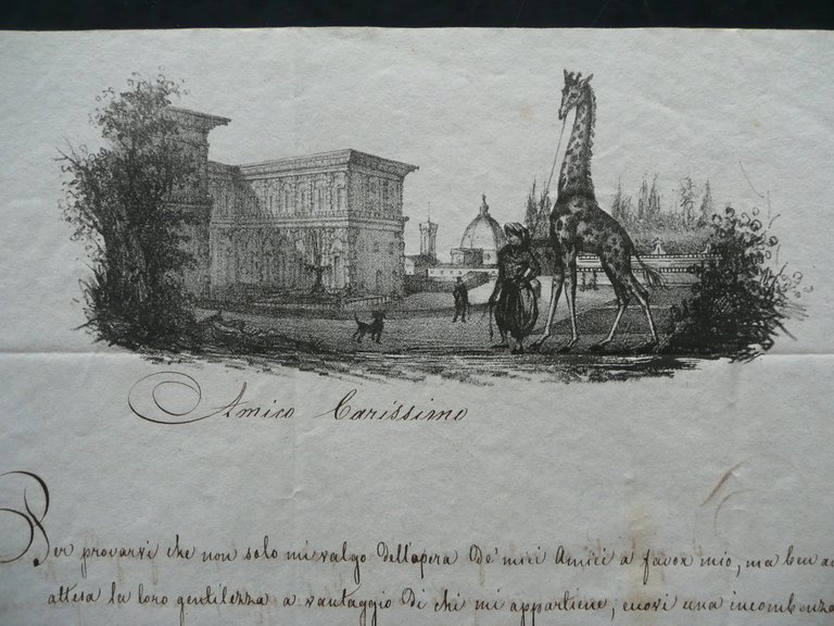 Lettera Carta Intestata Giraffa Spettacoli Ambulanti Bellencini Modena 1839
